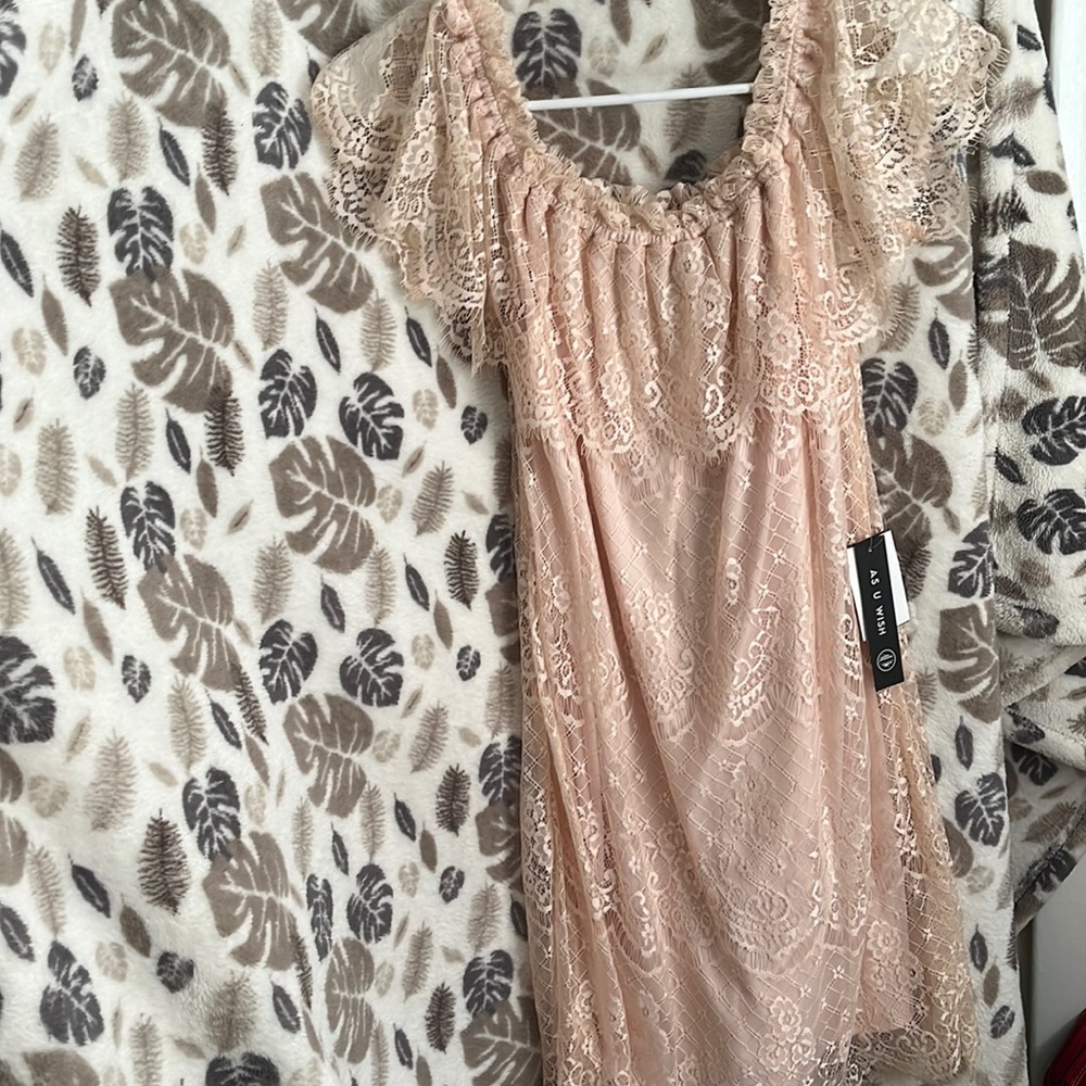 Lace plush pink dress